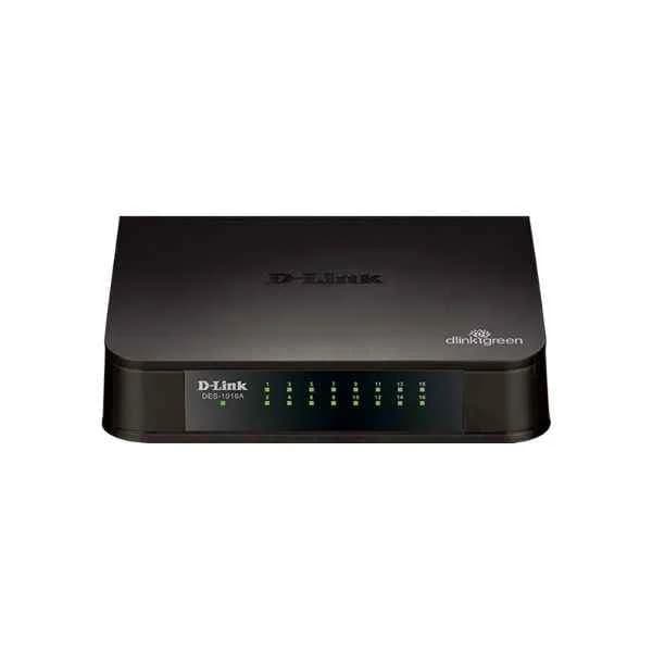 des-1016a d-link ports: 16 100m electrical ports, backplane bandwidth: 3.2g, packet forwarding rate: 2.4m, size: 282x178x44mm (11.1 inches, iron case), desktop type can be mounted on the rack, power supply: ac 1000-240v built-in power supply, unmanaged switch