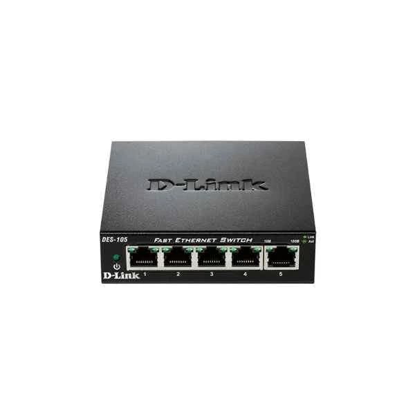 des-105 d-link ports: 5 100m electrical ports, backplane bandwidth: 1g, packet forwarding rate: 0.74m, size: 100x98x28mm (3.9 inches, iron case), power supply: dc 5v/0.55a external power supply, wall-mounted, non-network management switch