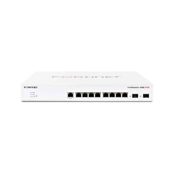 fs-108e-poe layer 2 fortigate switch controller compatible poe+ switch with 8 x ge rj45 ports, 2 x ge sfp, fanless with automatic max 65w poe output limit