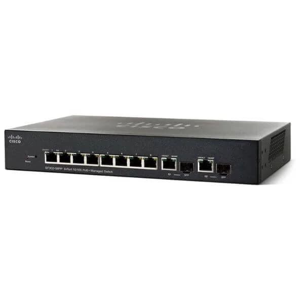 SF352-08P | 24 10/100/1000 ports (24 PoE+ ports with 382W power budget), 2 Gigabit copper/SFP combo + 2 SFP ports