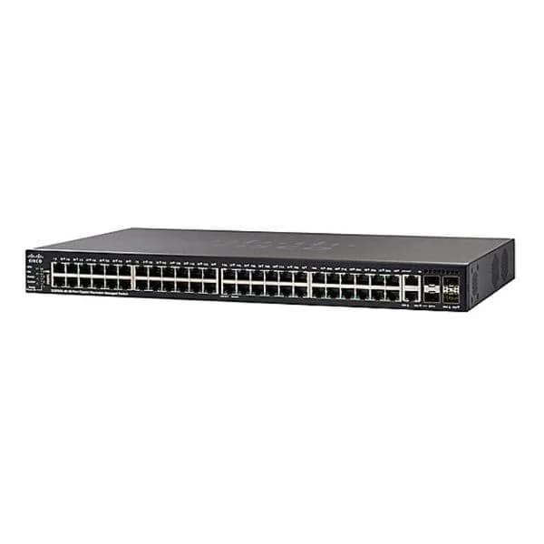 sf550x-48p 48 x 10/100 poe+ ports with 382w power budget, 4 x 10 gigabit ethernet (2 x 10gbase-t/sfp+ combo + 2 x sfp+)