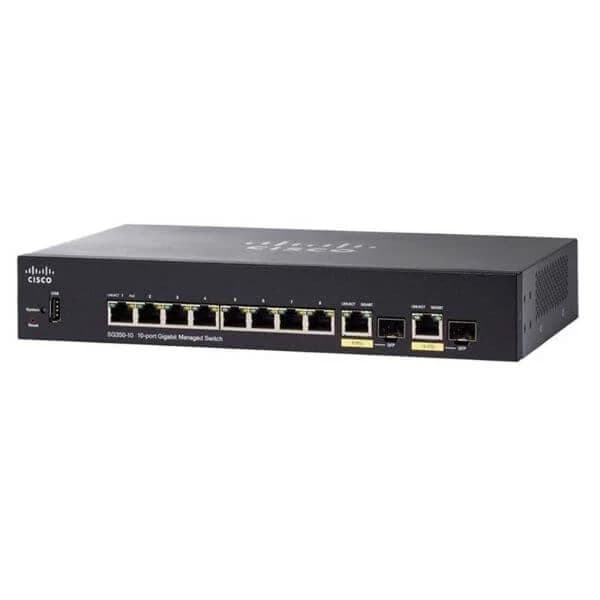 SG350-10 | 48 10/100 PoE+ ports with 382W power budget, 2 Gigabit copper/SFP combo + 2 SFP ports