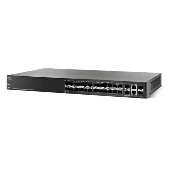 SG350-28SFP | 24 10/100/1000 ports, 2 Gigabit copper/SFP combo + 2 SFP ports