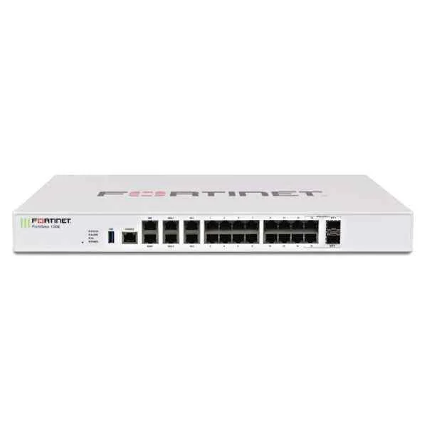 Fortinet FG-100E, 20 x GE RJ45 ports (including 2 x WAN ports, 1 x DMZ port, 1 x Mgmt port, 2 x HA ports, 14 x switch ports), 2 x Shared Media pairs (Including 2 x GE RJ45 ports, 2 x SFP slots). Max managed FortiAPs (Total / Tunnel) 64 / 32