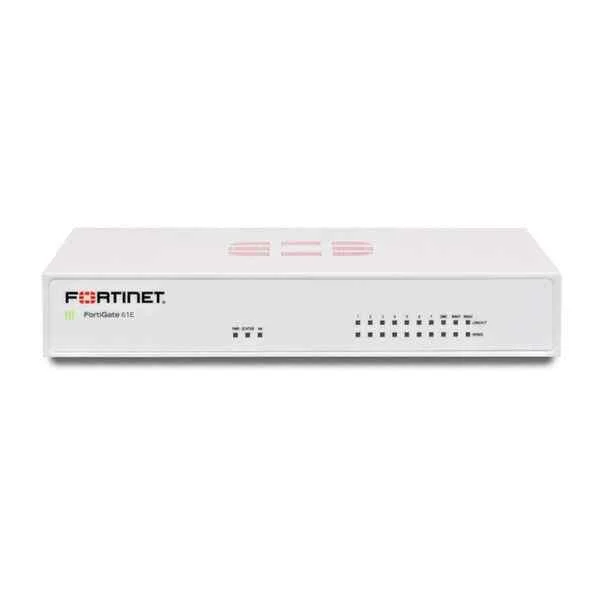 Fortinet FG-61E, 10 x GE RJ45 ports (including 2 x WAN Ports, 1 x DMZ Port, 7 x Internal Ports), 128GB SSD onboard storage. Max managed FortiAPs (Total / Tunnel) 10 / 5