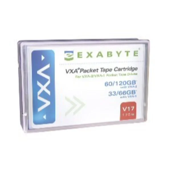 Exabyte VXA Tape Cartridge V17, 170 Meter
Exabyte’s VXA V17 170 meter tape is a next-gen VXA tape that has been designed using Advanced Metal Evaporated (AME) technology, and offers extreme performance and processing speed, even in the most critical conditions.

Provides sturdy support to your media drives and nullifies the risk of data loss due to any physical damage to the storage drive.
Ideal for businesses having critical records that need to be sorted, restored or archived seamlessly.
Its 170 m length has a 60 GB native capacity, a 120 GB compressed capacity, and shelf life of up to 30 years.