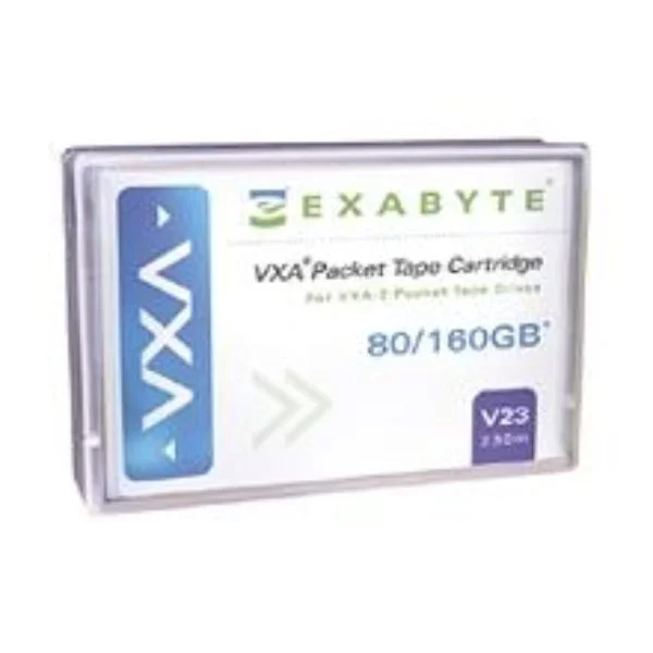 Exabyte VXA Data Cartridge V23, 230 Meter
Boasting advanced specifications, the VXA V23 230 meter Tape by Exabyte has been engineered to churn out maximum benefits of the next-gen VXA technology.

It uses Advanced Metal Evaporated (AME) technology to offer an extraordinary transfer speed of 6 MB/sec, with optimum performance and efficiency.
It conveniently allows up to 500 uses and has a shelf life exceeding 30 years.
All these amazing features combined make the VXA V23 230 meter Tape by Exabyte an ideal choice for data storing, restoring, sorting and archiving functions.
Its double coating makes it resistant to corrosion and oxidation, thereby eliminating the risk of data damage or loss.