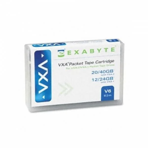 Exabyte VXA Data Cartridge V23, 230 Meter
Boasting advanced specifications, the VXA V23 230 meter Tape by Exabyte has been engineered to churn out maximum benefits of the next-gen VXA technology.

It uses Advanced Metal Evaporated (AME) technology to offer an extraordinary transfer speed of 6 MB/sec, with optimum performance and efficiency.
It conveniently allows up to 500 uses and has a shelf life exceeding 30 years.
All these amazing features combined make the VXA V23 230 meter Tape by Exabyte an ideal choice for data storing, restoring, sorting and archiving functions.
Its double coating makes it resistant to corrosion and oxidation, thereby eliminating the risk of data damage or loss.