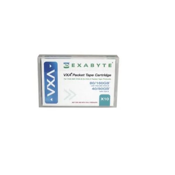 Exabyte VXA Packet Tape Cartridge X10 , 124 Meter
Designed to complement the advanced 8mm VXA tape technology, VXA X10 124 meters tape can be scaled for up to three different cartridge capacities.

VXA X10 124 meters is a work of highly skilled engineering and has been designed to restore drive records in the most uncertain and hazardous conditions.
It is compatible with all latest drive formats, specifically with VXA-172, VXA-2, and VXA-320 tape formats.
The tape comes in a range of different capacities, so you can conveniently choose the one that best caters to your storage needs.
It has a native capacity of 86 GB that can be extended to 172 GB compressed, and shelf life of up to 30 years.