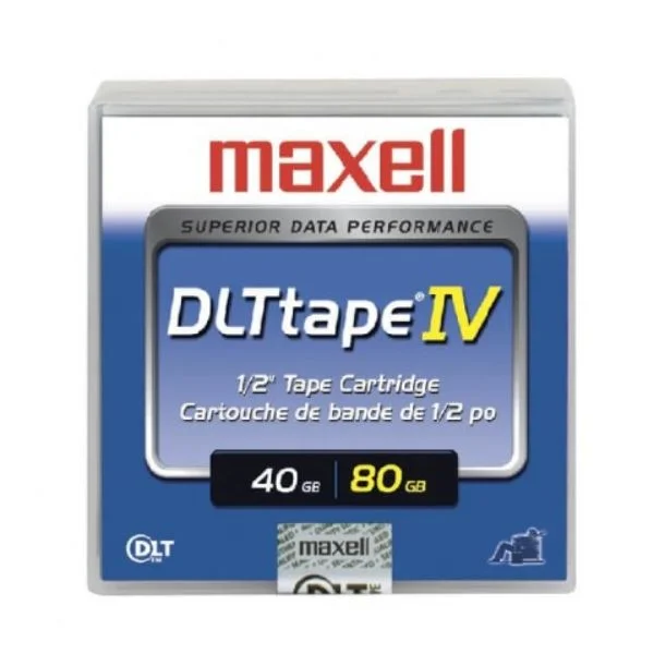 Maxell DLT IV (40/80) GB Tapes
With the Maxell DLT IV tape media and storage technology, you can stay with a format and technology you can trust for years to come.

The Maxell DLT IV tape has a native capacity of 40 GB, and when compressed can store up to 40 GB of data.
Transfer rates for the DLT-IV tapes by Maxell can go up to 6 MB/s (sustained and native) and 12 MB/s (compressed).
The perfect solution for mid-range sever and storage networked environments, Maxells DLTIV also offers tape durability of about one million head passes.
This is due to the patented ceramic coated metal particle tape giving an archival life of 20 plus years with proper care and storage.
The DLT IV tape cartridge is compatible with DLT 4000, DLT 7000, DLT 8000, and DLT1 VS 80 tape drives. Given Maxells DLT IV tape cartridges reliability and durability, you can back up, restore, archive, copy, distribute, or manage your data with confidence.