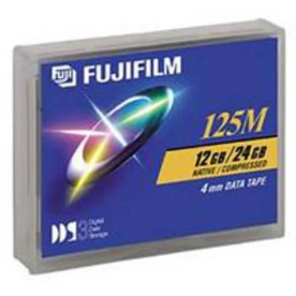 Fuji 4mm DDS-3, 12/24GB
The Fuji DDS-3 12/24 GB offers the highest degree of quality and dependability for storing large amounts of data each and every day.

Featuring 12 GB of native data storage and 24 GB of compressed data storage, the DDS 3 4mm tape cartridge has been developed with cutting-edge materials and technologies what assure low error-rates and ultra-high efficiency.
The Fuji DDS-3 12/24 also offers data transfer rate of 1.5MB/second and a 5,000 head pass durability.