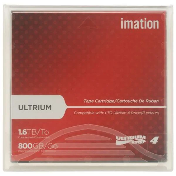 Imation LTO Ultrium-4 Tape Cartridge (800GB/1600GB)
The Imation LTO 4 offers advanced data protection and double the capacity from the LTO 3. It was designed to provide better quality, reliability and performance.

It can hold up to 800GB native and 1.6TB with 2:1 compression.
Transfer speeds can go up to 240MB/s and continues to use WORM support.
It is compatible with all LTO Ultrium generation 4 tape drives and automation systems.
The new design also includes a high signal-to-noise ratio (SNR) for a reduction of errors and faster transfer rates.