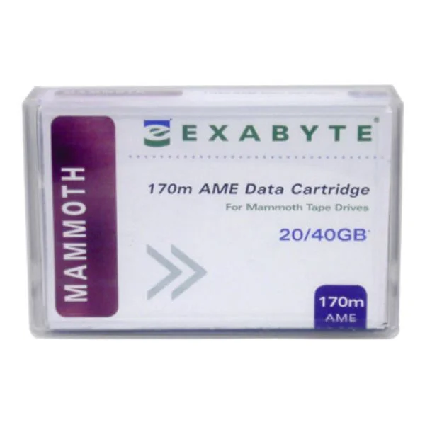 Exabyte AME Mammoth-1, 20/40GB
Developed specifically to be utilized with Exabyte Mammoth Tape drives, the Exabyte Mammoth-1 tape cartridge offers consistent, reliable, and durable technology for securing extensive datasets.

With 20 GB of native capacity and 40 GB of compressed capacity, the Mammoth 1 Exabyte gives you the power to cut down on energy costs and storage space.