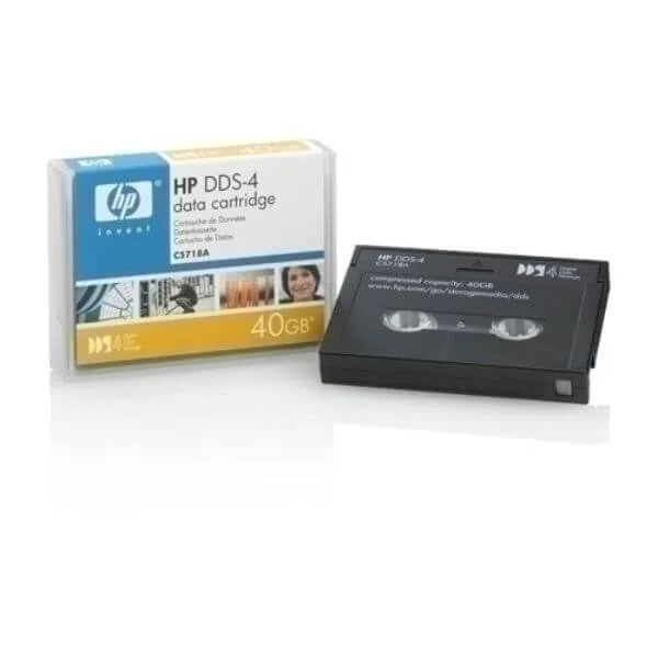 HP DDS-4, 20/40GB
Featuring 20 GB of native data storage and 40 GB of compressed data storage, the DDS 4 HP tape cartridge provides room for 100 full backups on average.

The HP DDS-4 20/30 also offers data transfer rate of 3.0 MB/second and has been rigorously tested to assure unsurpassed durability.
Compatible with DDS-4 and DAT tape drives, the HP 4mm DDS-4 is versatile and easy to utilize.