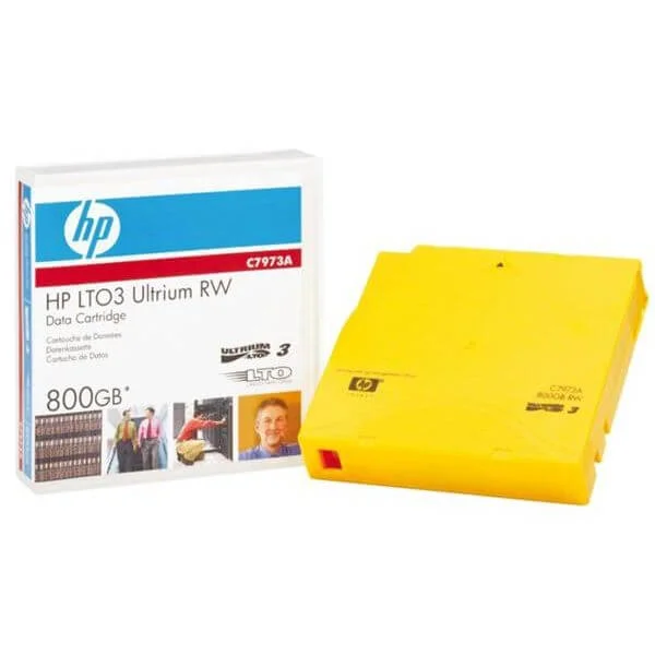 HP LTO 3 Ultrium RW Data Cartridge (400/800) GB
The HP LTO-3 features 400GB of native capacity and 800GB of compressed capacity for organizations seeking a stable, reliable, and efficient means of storing and securing their data for decades. HP is a part of the LTO Consortium, which is working to assure that the capabilities of tape continue to improve in the coming years.

The LTO3 not only makes the storage of huge data sets possible it also makes the retrieval of information much easier.
Rigorously tested to assure its durability, the HP LTO-3 tape cartridge can last for 30 years or more when stored in a stable environment.
The HP Ultrium LTO3 comes with a lifetime warranty and is perfect for offline storage, which results in lowered energy-costs and makes storage much easier than other data storage formats.
The LTO3 Ultrium tape offers an extremely low error rate and protects its owner against vicious bugs that can be transmitted through the use of disk storage.