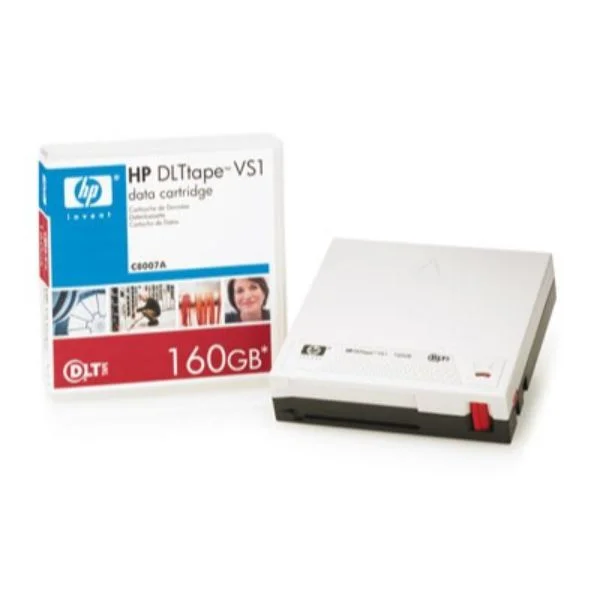 HP DLT VS-1 (80/160) GB Tapes
The HP DLT VS-1 tape cartridge provides an easy and quick solution for backing up your valuable data.

The HP DLT VS 1 tape has a native capacity of 80 GB and offers a compressed capacity of up to 160 GB of data allowing you to archive data with confidence.
DLT VS-1 tapes are ideal for medium to large LAN networks and also work well for hierarchal storage management applications, workstations and midrange systems.
The DLT-VS 1 tape cartridge is compatible with the DLT VS 160, DLT V 4, and the SDLT 600 with transfer rates of up to 10 MB per second.
Solid and liquid lubricants in tape binder system reduce tape and drive headwear with durability up to one million passes or an average of 10,000 loads/unloads.
HP DLT VS 1 data cartridges are rigorously tested for optimal reliability and data integrity and provides an archival life of up to 30 years when properly stored.