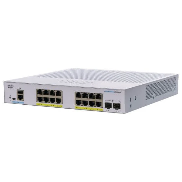 Cisco Business 250 Switch, 16 10/100/1000 PoE+ ports with 120W power budget, 2 Gigabit SFP