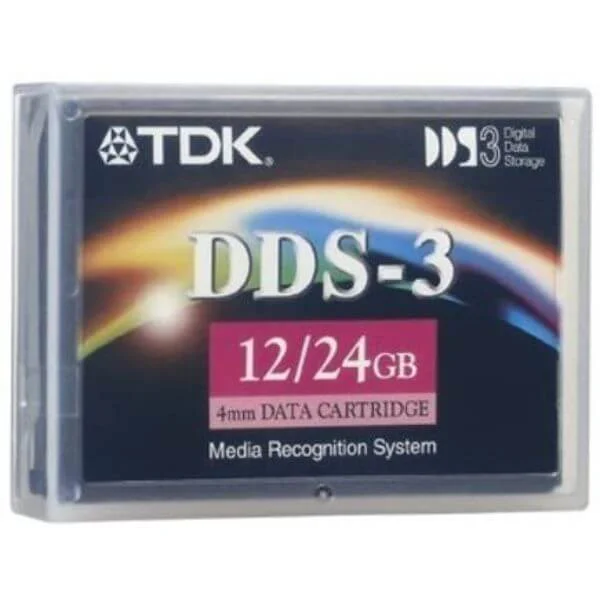 TDK 4mm DDS-3, 12/24GB
The TDK DDS-3 tape cartridge will help you save valuable data for years to come.

Featuring 12 GB of native storage capacity and 12 GB of compressed storage capacity, the TDK DDS3 4mm is perfect for storing large amounts of data, while its compact size makes for easy storage.