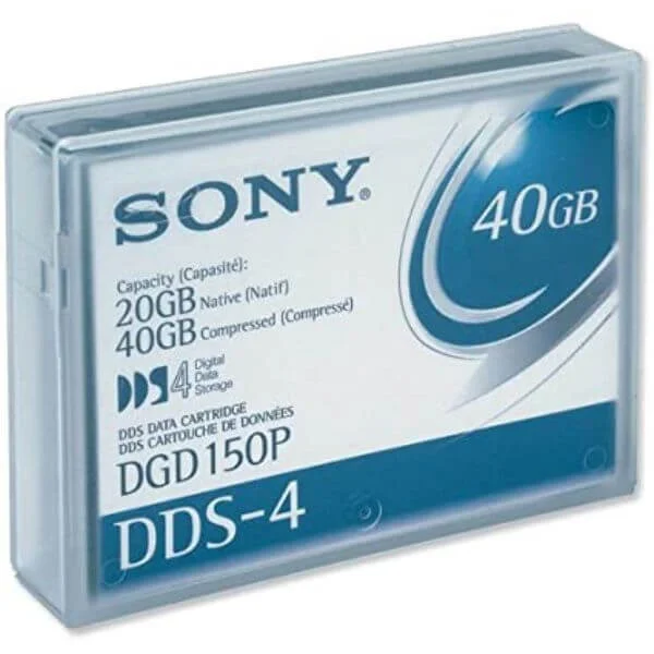 Sony 4mm DDS-4, 20/40GB
The Sony DDS-4 is a powerful 4mm data cartridge that will help you archive large amounts of data for years to come.

Featuring 20 GB of native data capacity and 40 GB compressed capacity, Sony DDS4 cartridges work quickly as you attempt sizable data backups.
The Sony DDS4 is also amazingly reliable and durable.
With the DDS-4 tape cartridge, it is possible to perform 100 data backups (on average) and/or 2000 tape rotations.