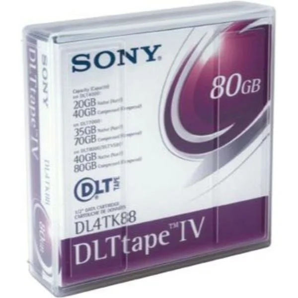 Sony DLT IV 40/80 Tapes
The Sony DLT IV utilizes MP (metal particle) technology as it effectively backs up large volumes of mission-critical data. With a native capacity of 40GB and compressed capacity of 80GB, the DLTtape™ offers high capacity storage.