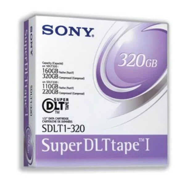 Sony, Super DLT1 (SDLT),160/320GB Tapes
The Sony SDLT 160/320 tape cartridge was developed to provide you a secure, reliable, and versatile data store medium.
Offering 160 GB of native storage and 320 GB of compressed storage, Sony’s SDLT offers plenty of room for data backups each and every day.