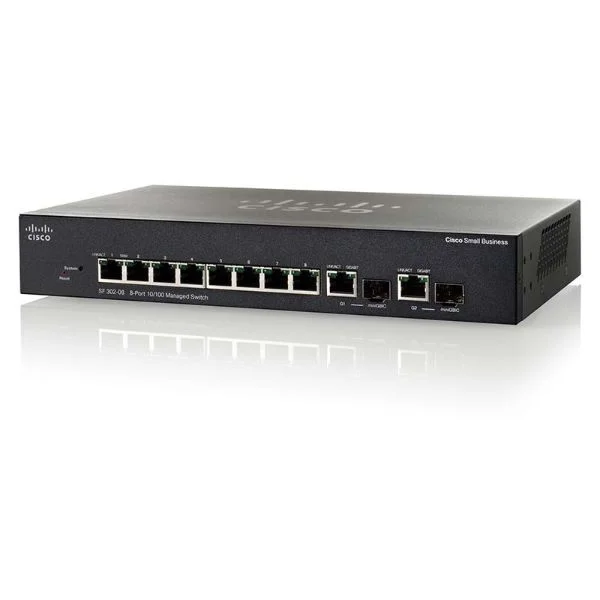 8 10/100 PoE ports with 62W power budget, 2 combo mini-GBIC ports