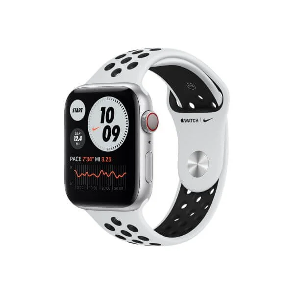 Apple Watch Nike Series 6 (GPS + Cellular) - silver aluminium - smart watch with Nike sport band - pure platinum/black - 32 GB