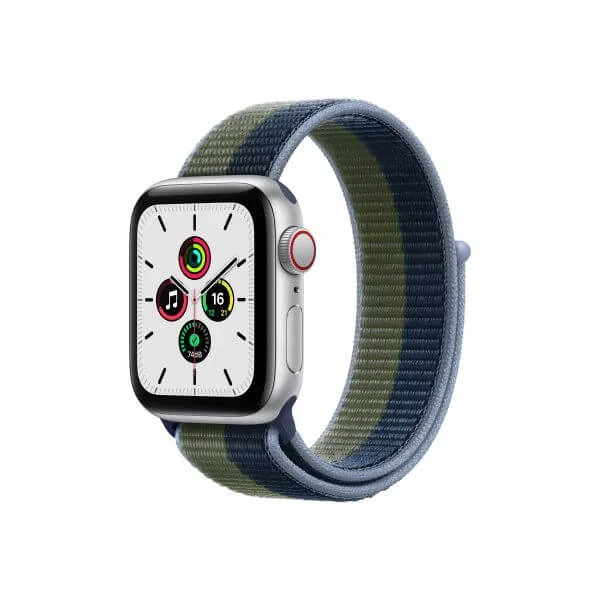 Apple Watch SE (GPS + Cellular) - silver aluminium - smart watch with sport loop - abyss blue/moss green - 32 GB