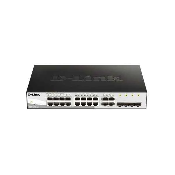 D-Link 16 Gigabit electrical ports + 4 Gigabit SFP ports, switching capacity: 256G, packet forwarding rate: 30M, Smart switch, desktop type (with long ears can be mounted on the rack), iron shell