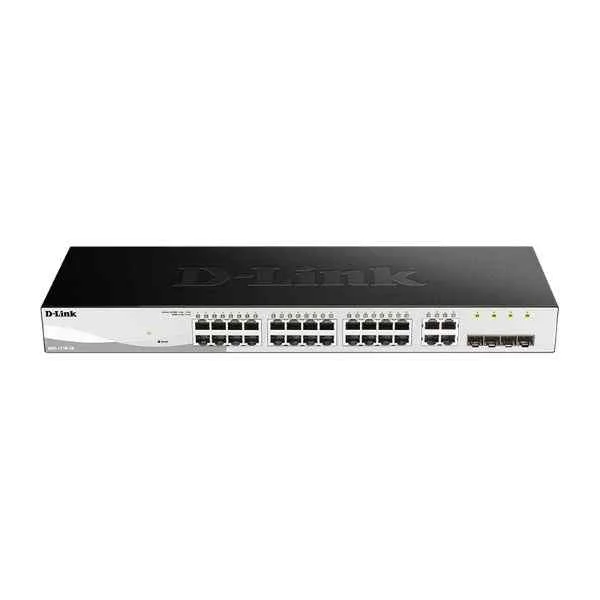 D-Link 24 Gigabit electrical ports + 4 Gigabit SFP ports, switching capacity: 256G, packet forwarding rate: 42M, Smart switch, rack type, iron case