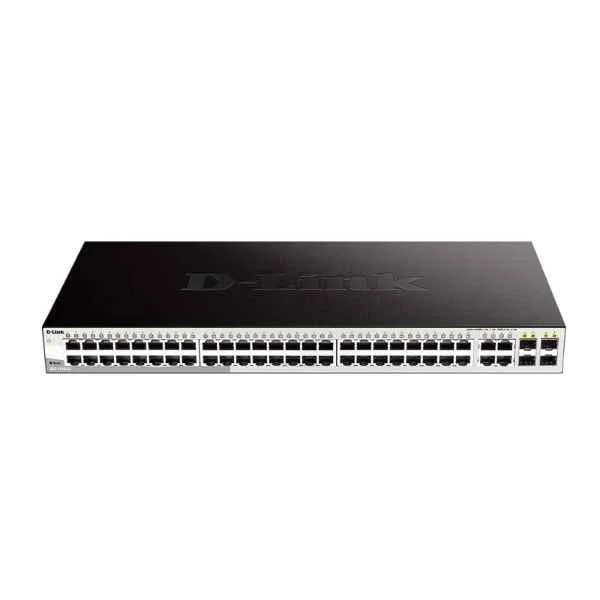 D-Link 48 Gigabit electrical ports + 4 Gigabit SFP ports, switching capacity: 336G, packet forwarding rate: 78M, Smart switch, rack type, iron case