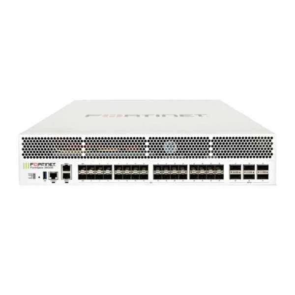6x 100 GE QSFP28 slots and 32x 25 GE SFP28 slots (including 30x ports, 2x HA ports), 2x GE RJ45 Management Ports, SPU NP6 and CP9 hardware accelerated, and 2 AC power supplies
