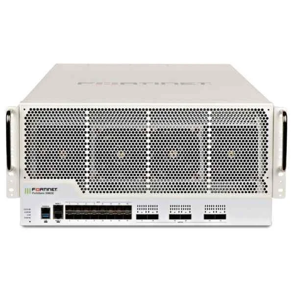 Fortinet FG-3960E 6x 100GE QSFP28 slots and 16x 10GE SFP+ slots, 2 x GE RJ45 Management Ports, SPU NP6 and CP9 hardware accelerated, and 3 AC power supplies