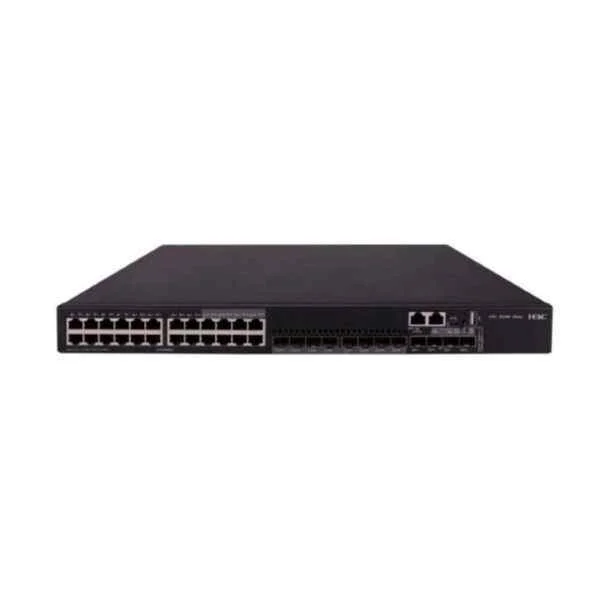 L3 Ethernet Switch,24*10/100/1000BASE-T ports (including 8*combo interfaces), 4*10G/1G BASE-X SFP+ ports, 1*expansion slot, 2*fan tray slots, and 2*power module slots.