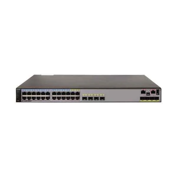 S5710-28C-PWR-EI-AC(24 Ethernet 10/100/1000 PoE+ ports,4 of which are dual-purpose 10/100/1000 or SFP,4 10 Gig SFP+,with 580W AC power)
