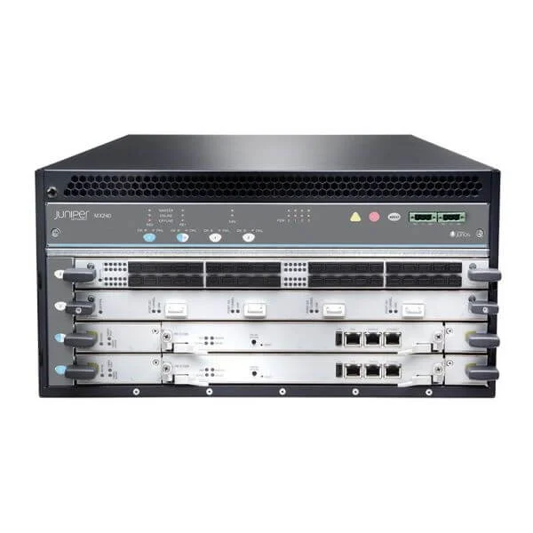 MX240 DC Premium Fully Redundant "Built to Stock" System with dual Switch control board (SCBE), dual RE-S-1800X4-16G, redundant DC Power and Fan trays