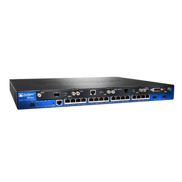 SRX services gateway 240 with 16 x GE ports, 4xmini-PIM slots, and high memory (1GB RAM, 1GB FLASH), w/ 16 ports POE (150W).  TAA. Integrated power supply with power cord.   19" Rack mount kit included.