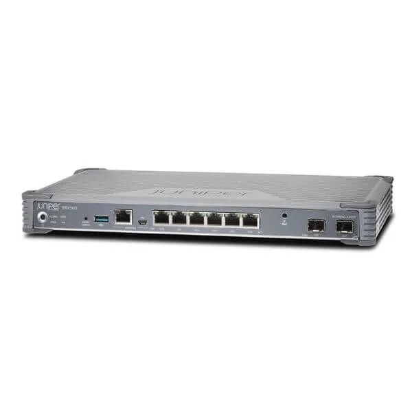 SRX300 Services Gateway includes hardware (8GE, 4G RAM, 8G Flash, power adapter and cable) and Junos Software Enhanced (Firewall, NAT, IPSec, Routing, MPLS, Switching and Application Security). RMK not included