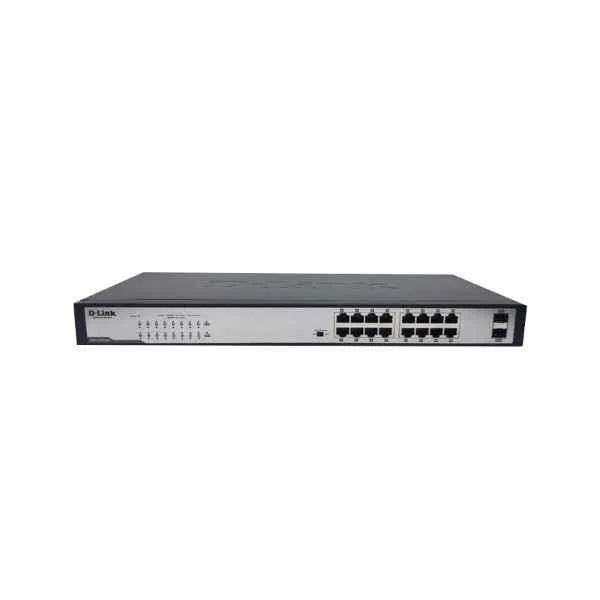 D-Link 16 Gigabit PoE electrical ports + 2 Gigabit optical ports, backplane bandwidth: 36G, packet forwarding rate: 27M, single port maximum 30W/ machine maximum power 240W, built-in power supply, 440x208x44mm (iron case), rack type Unmanaged PoE Switch