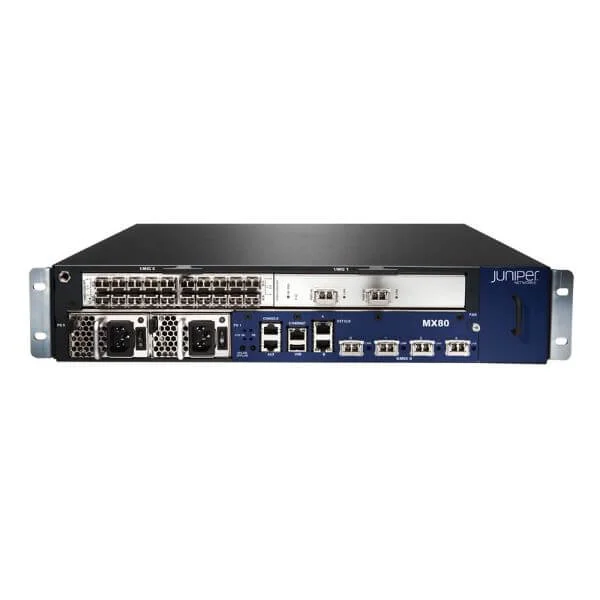MX80 Chassis with Timing Support, Includes one power supply, 2 empty MIC slots, 4x10GE XFP built-in ports, Fan Tray w/Filter. Power-supply cable to be ordered separately