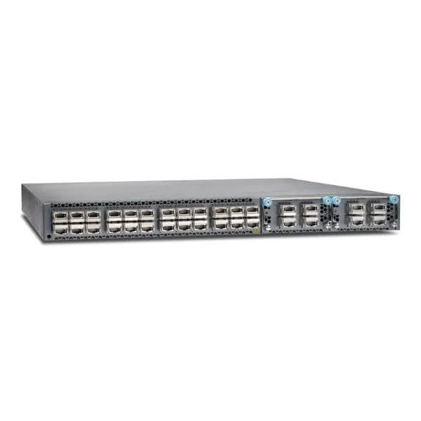 QFX5100, 24 QSFP+ ports, 2 expansion slots, redundant fans, 2 AC power supplies, back to front airflow